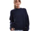 Bershka Chunky Crew Neck Jumper In Navy For Women Blue -Chic Maze Sales 207142043 1 blue