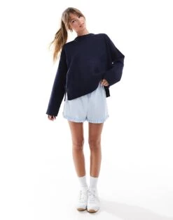 Bershka Chunky Crew Neck Jumper In Navy For Women Blue -Chic Maze Sales 207142043 2