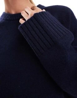 Bershka Chunky Crew Neck Jumper In Navy For Women Blue -Chic Maze Sales 207142043 4