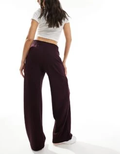 Bershka Wide Leg Joggers In Burgundy For Women -Chic Maze Sales 207142077 2