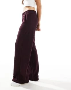 Bershka Wide Leg Joggers In Burgundy For Women -Chic Maze Sales 207142077 4