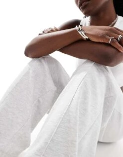 Bershka Wide Leg Joggers Co-ord In Grey Marl For Women -Chic Maze Sales 207142090 3