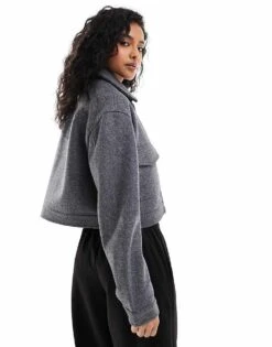 Bershka Boxy Wool Jacket In Dark Grey For Women -Chic Maze Sales 207142098 3