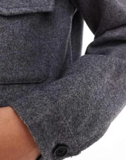 Bershka Boxy Wool Jacket In Dark Grey For Women -Chic Maze Sales 207142098 4