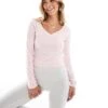 Bershka V-neck Long Sleeve Top In Dusty Pink For Women -Chic Maze Sales 207142142 1 pink