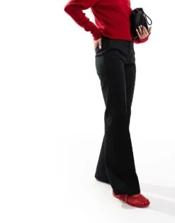 Bershka Flared Woven Trousers In Black For Women Black -Chic Maze Sales 207142184 3