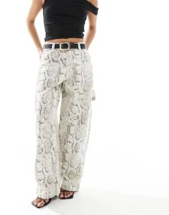 Bershka Petite Carpenter Trousers In Snakeskin Print For Women Snake Print -Chic Maze Sales 207142199 1 snakeprint 1