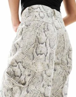 Bershka Petite Carpenter Trousers In Snakeskin Print For Women Snake Print -Chic Maze Sales 207142199 3