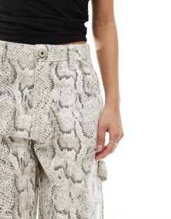 Bershka Petite Carpenter Trousers In Snakeskin Print For Women Snake Print -Chic Maze Sales 207142199 5