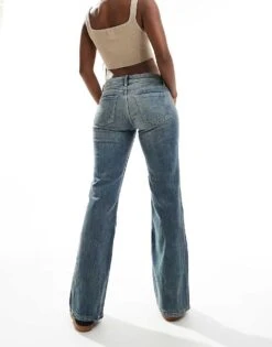 Bershka Low Rise Flared Jeans In Mid Wash Blue For Women -Chic Maze Sales 207142242 2