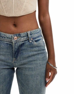 Bershka Low Rise Flared Jeans In Mid Wash Blue For Women -Chic Maze Sales 207142242 4