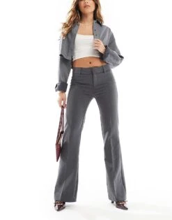 Bershka Flared Tailored Trousers In Dark Grey For Women -Chic Maze Sales 207142248 1 grey 1