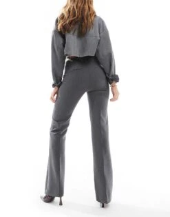 Bershka Flared Tailored Trousers In Dark Grey For Women -Chic Maze Sales 207142248 2