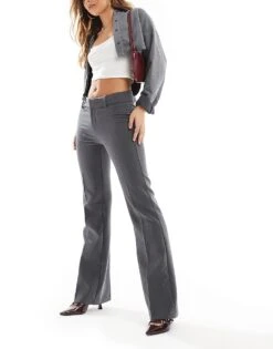 Bershka Flared Tailored Trousers In Dark Grey For Women -Chic Maze Sales 207142248 4