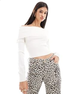 Bershka Bardot Knitted Jumper In Ecru For Women Beige -Chic Maze Sales 207142280 1 beige 1