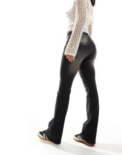 Bershka Low Rise Bootcut Jeans In Washed Dirty Black For Women Black -Chic Maze Sales 207142285 3