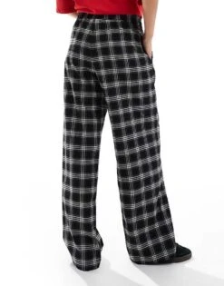Bershka Tie Waist Wide Leg Trousers In Black Check For Women Black -Chic Maze Sales 207142318 2