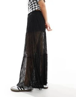 Bershka Lace Maxi Skirt In Black For Women Black -Chic Maze Sales 207142358 4