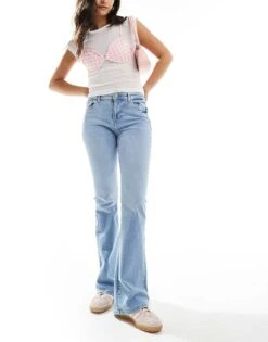 Bershka High Waisted Flared Jeans In Light Blue Wash For Women -Chic Maze Sales 207163875 1 blue 1