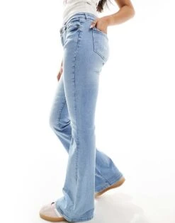 Bershka High Waisted Flared Jeans In Light Blue Wash For Women -Chic Maze Sales 207163875 4