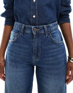 Bershka High Waisted 90s Wide Leg Jeans In Dark Wash For Women Blue -Chic Maze Sales 207163898 5