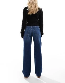 Bershka Petite High Waisted 90s Wide Leg Jeans In Dark Wash For Women Blue -Chic Maze Sales 207164000 2