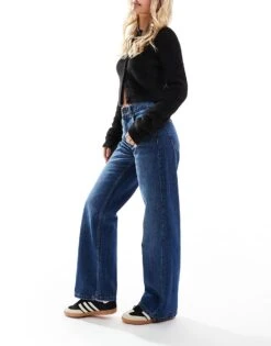 Bershka Petite High Waisted 90s Wide Leg Jeans In Dark Wash For Women Blue -Chic Maze Sales 207164000 3