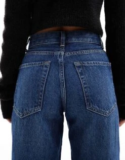 Bershka Petite High Waisted 90s Wide Leg Jeans In Dark Wash For Women Blue -Chic Maze Sales 207164000 4