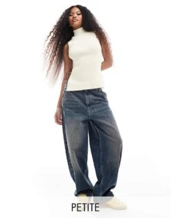 Bershka Petite Skater Jeans In Dark Wash For Women Blue -Chic Maze Sales 207164017 1 blue 1