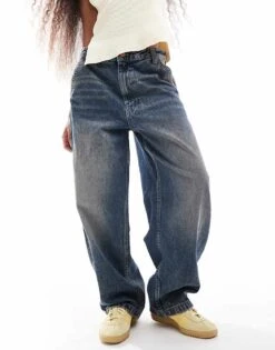 Bershka Petite Skater Jeans In Dark Wash For Women Blue -Chic Maze Sales 207164017 2