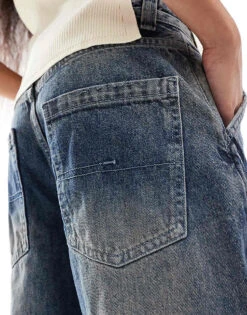 Bershka Petite Skater Jeans In Dark Wash For Women Blue -Chic Maze Sales 207164017 4