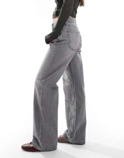 Bershka High Waisted 90s Wide Leg Jeans In Washed Grey For Women -Chic Maze Sales 207164294 3