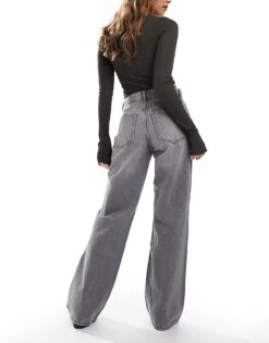 Bershka High Waisted 90s Wide Leg Jeans In Washed Grey For Women -Chic Maze Sales 207164294 4