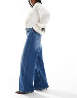 Bershka High Waisted Wide Leg Jeans In Indigo Wash For Women Blue -Chic Maze Sales 207164404 3