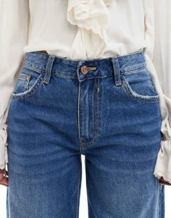 Bershka High Waisted Wide Leg Jeans In Indigo Wash For Women Blue -Chic Maze Sales 207164404 5