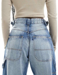 Bershka Adjustable Waist Carpenter Jeans In Light Wash Blue For Women -Chic Maze Sales 207164422 4