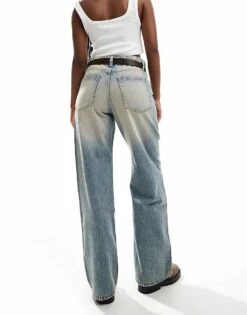 Bershka High Waisted Baggy Wide Leg Jeans In Dirty Wash For Women Blue -Chic Maze Sales 207164588 2