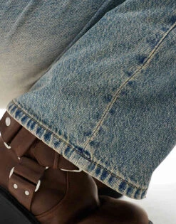 Bershka High Waisted Baggy Wide Leg Jeans In Dirty Wash For Women Blue -Chic Maze Sales 207164588 5