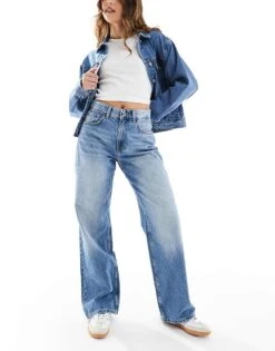 Bershka High Waisted 90s Wide Leg Jeans In Light Washed Blue For Women Light Blue