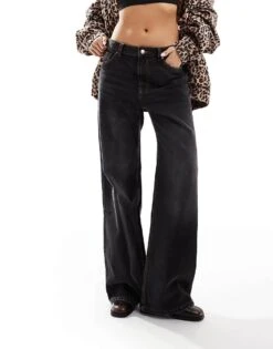 Bershka Petite Baggy Wide Leg Jeans In Black For Women Black -Chic Maze Sales 207165927 1 black 1