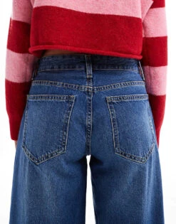 Bershka Petite High Waisted Wide Leg Jeans In Dark Wash For Women Blue -Chic Maze Sales 207165947 4