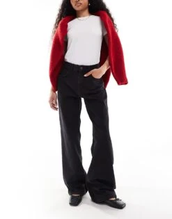 Bershka Petite High Waisted 90s Wide Leg Jeans In Black For Women Black -Chic Maze Sales 207166035 1 black 1