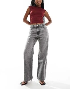 Bershka High Waisted Baggy Wide Leg Jeans In Dark Wash Grey For Women -Chic Maze Sales 207166045 1 grey 1
