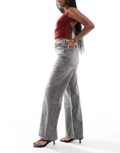 Bershka High Waisted Baggy Wide Leg Jeans In Dark Wash Grey For Women -Chic Maze Sales 207166045 3