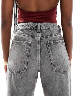 Bershka High Waisted Baggy Wide Leg Jeans In Dark Wash Grey For Women -Chic Maze Sales 207166045 4