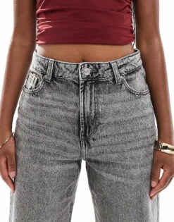 Bershka High Waisted Baggy Wide Leg Jeans In Dark Wash Grey For Women -Chic Maze Sales 207166045 5