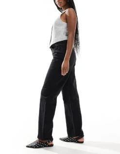 Bershka High Waisted Wide Leg Jeans In Grey Wash For Women Black -Chic Maze Sales 207166078 2