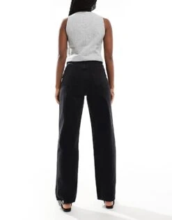 Bershka High Waisted Wide Leg Jeans In Grey Wash For Women Black -Chic Maze Sales 207166078 3
