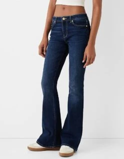 Bershka High Waisted Flared Jeans In Dark Wash For Women Blue -Chic Maze Sales 207166087 1 blue 1