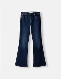Bershka High Waisted Flared Jeans In Dark Wash For Women Blue -Chic Maze Sales 207166087 3